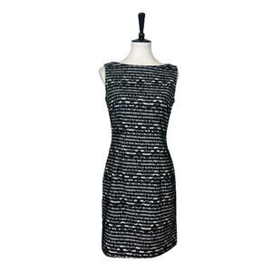 Tahari ASL Sheath Dress Round Neck Sleeveless Black White Lace Women’s Size 4